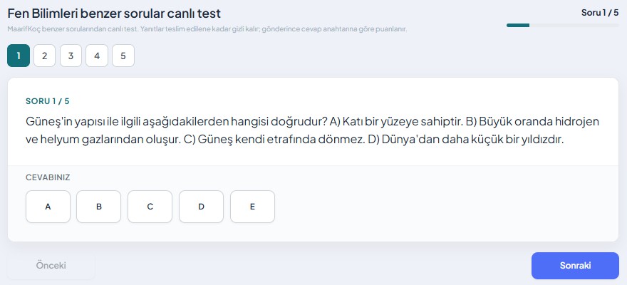 Benzer sorular canlı testi